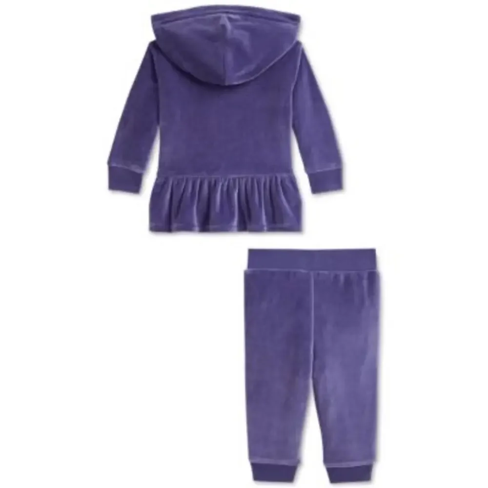 Polo Ralph Lauren‎ Baby Velour Peplum Hoodie Jogger Set Purple Pony Logo 12M